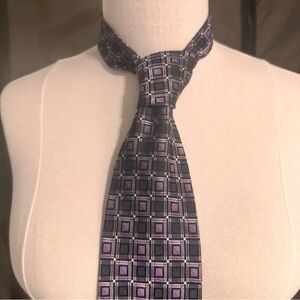 Pronto Uomo Silk Tie Men's Grey Purple Designer Necktie Office Geometric Carrier
